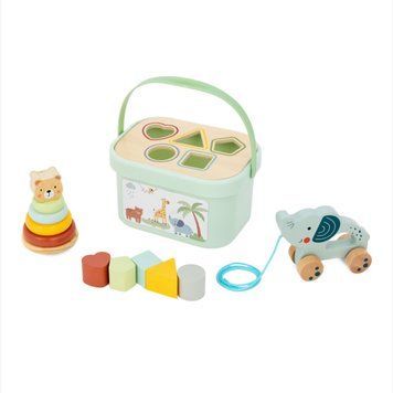 Розвиваючий бокс 3в1 для малюків: сортер, каталка, пірамідка, Tooky Toy TJ011 фото